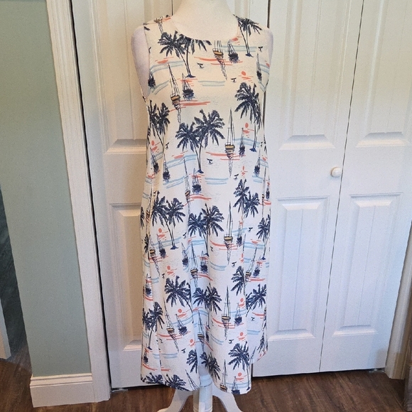 Fairhope Tropical Paradise Sleeveless Midi Dress With Pockets Women's Size M - Picture 2 of 14